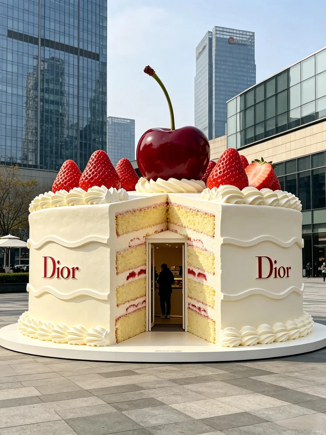FRP Giant Cream Cake Pop-up Store Sculpture for Luxury Mall Plaza Decor — view 2