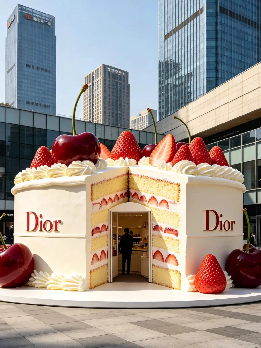 FRP Giant Cream Cake Pop-up Store Sculpture for Luxury Mall Plaza Decor — view 4