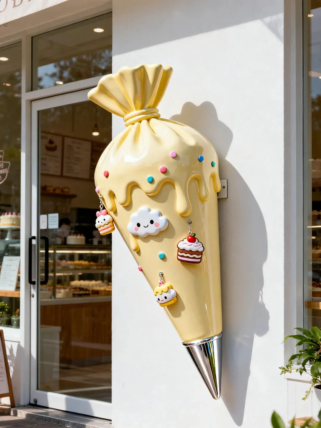 FRP Giant Pastry Piping Bag Wall Sculpture for Bakery Shop Facade Decor
