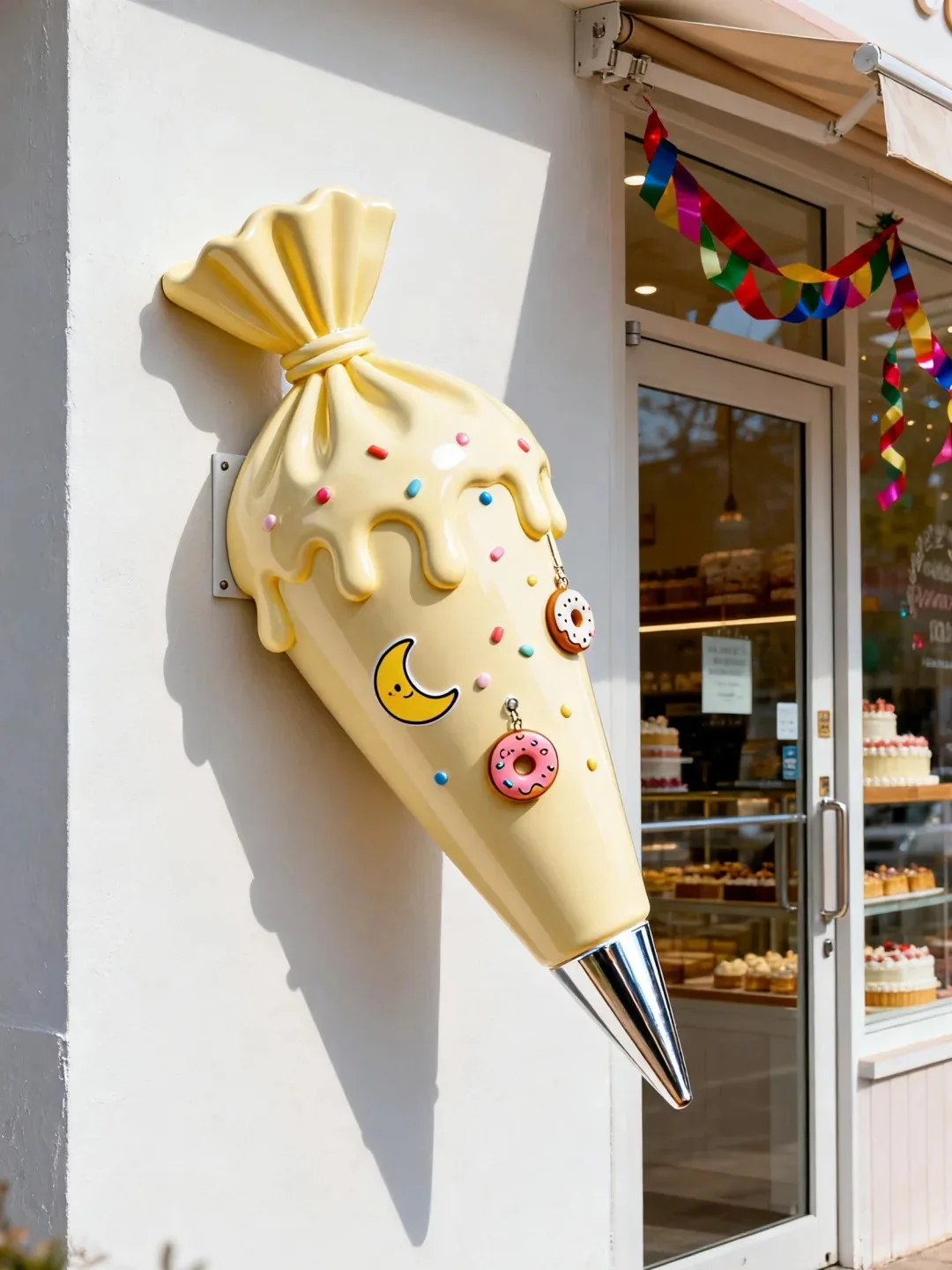 FRP Giant Pastry Piping Bag Wall Sculpture for Bakery Shop Facade Decor — view 4