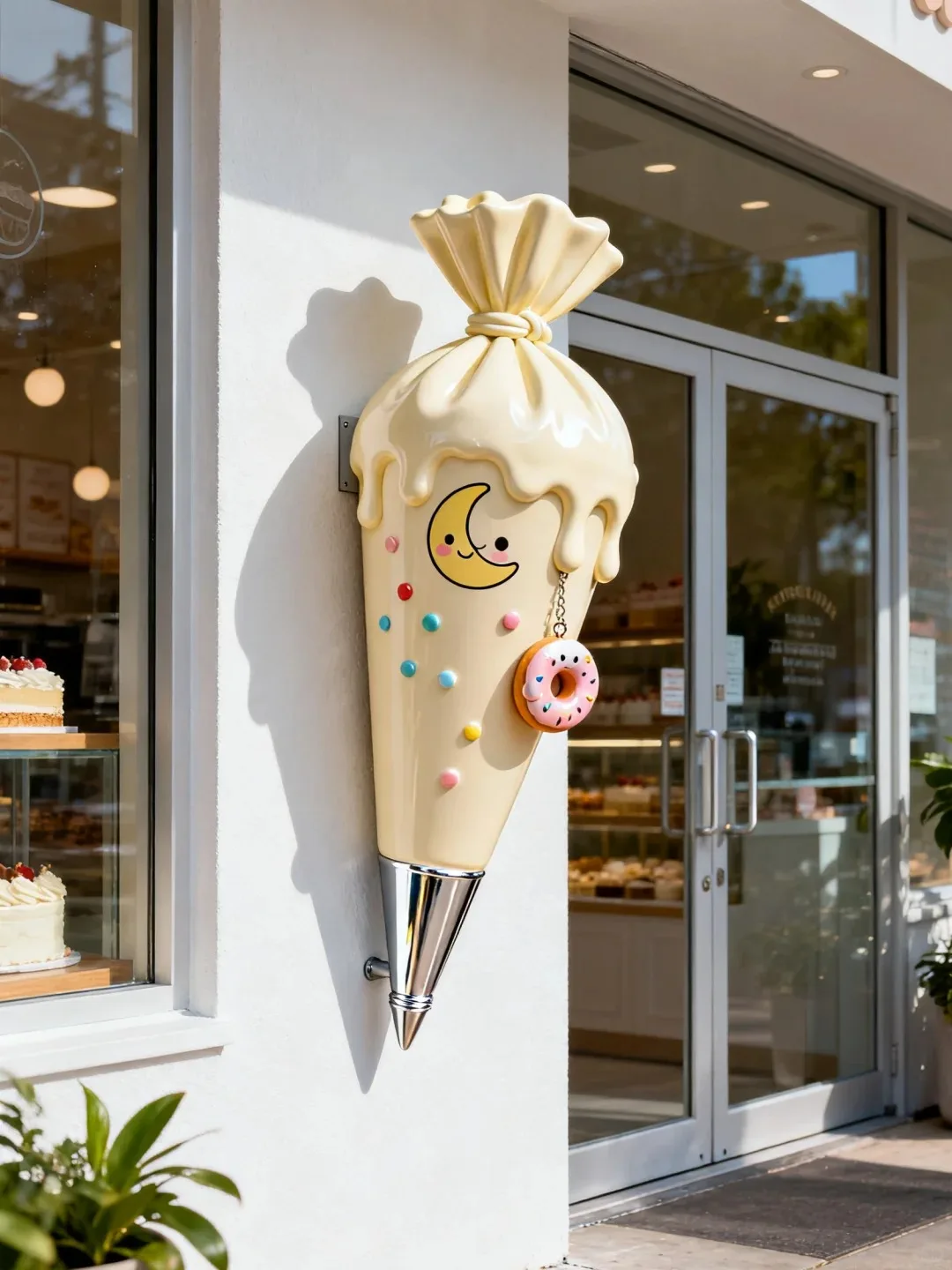 FRP Giant Pastry Piping Bag Wall Sculpture for Bakery Shop Facade Decor — view 2