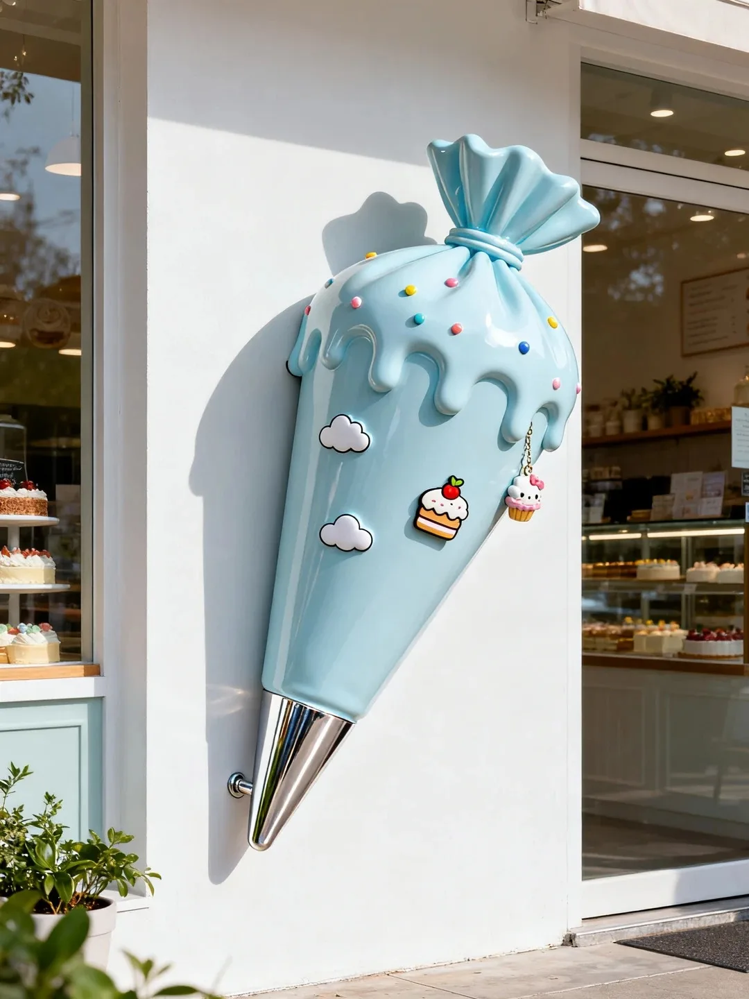 FRP Giant Pastry Piping Bag Wall Sculpture for Bakery Shop Facade Decor — view 3