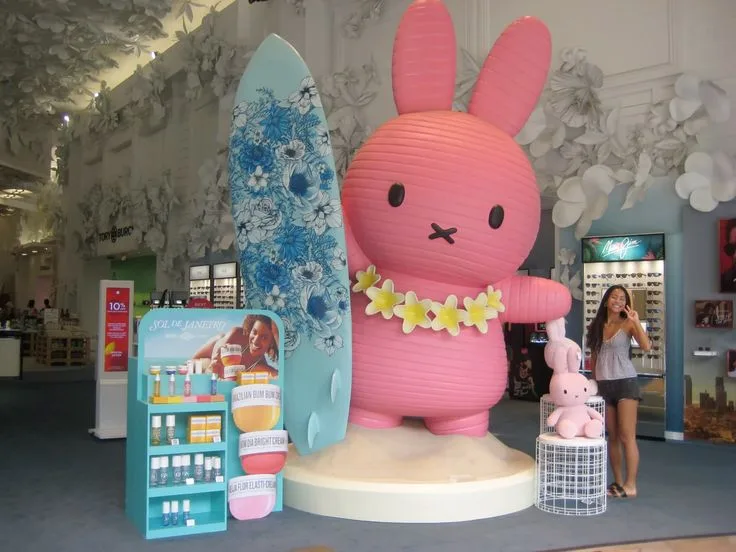 FRP Giant Pink Miffy Bunny Surfboard Sculpture for Cosmetic Mall Window Decor — view 2