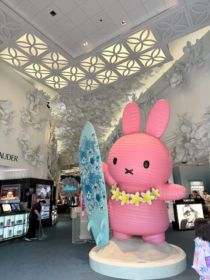FRP Giant Pink Miffy Bunny Surfboard Sculpture for Cosmetic Mall Window Decor — view 3