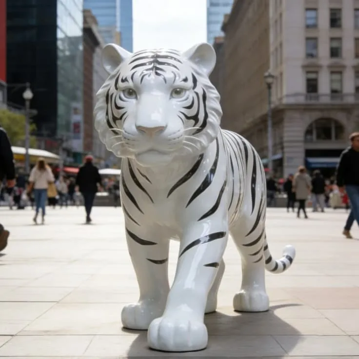 FRP Glossy White Tiger Sculpture for Garden & Commercial Landscape Decor — view 3