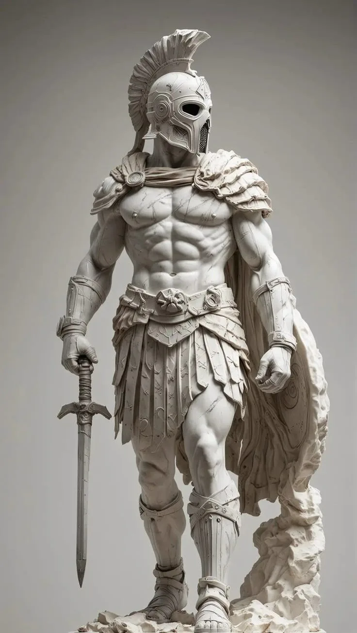 FRP Marble Texture Spartan Warrior Statue for Villa Lobby & Museum Decor — view 2