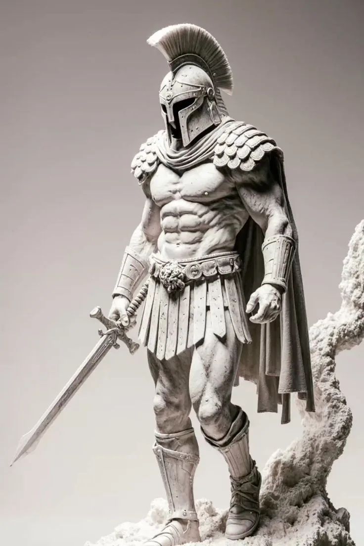 FRP Marble Texture Spartan Warrior Statue for Villa Lobby & Museum Decor