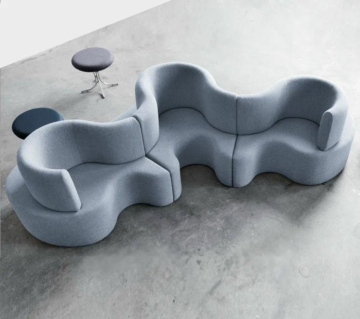 FRP Modular Wavy Curved Sofa Sculpture for Gallery Hotel Public Area Landscape Decor — view 3