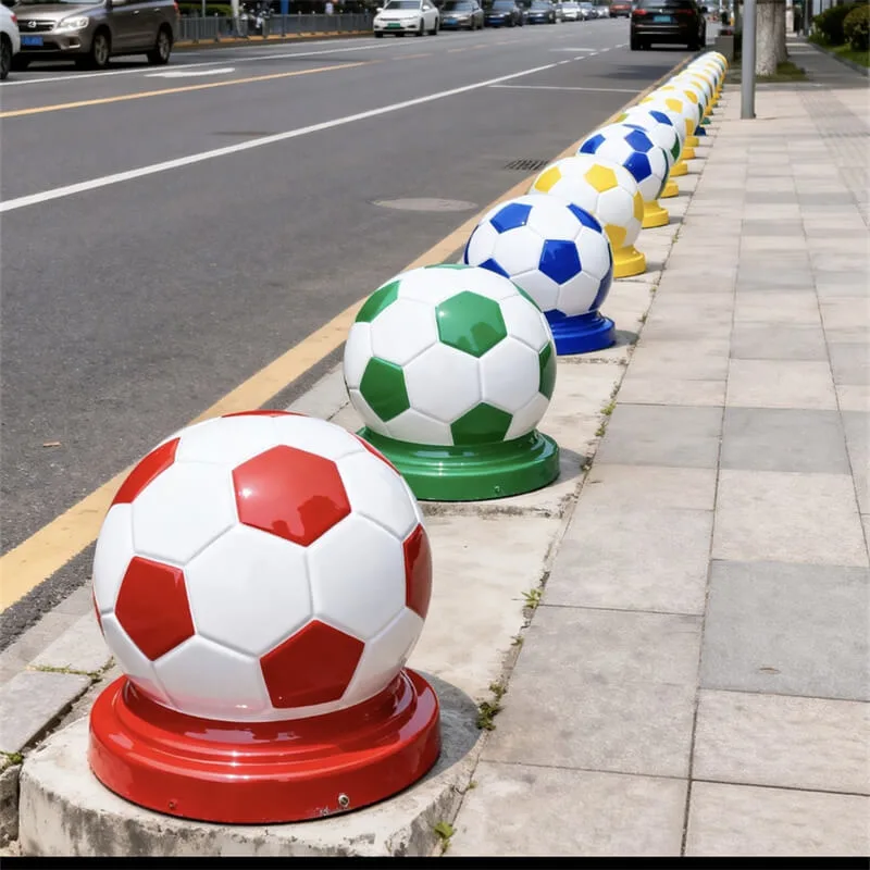 FRP Soccer Ball Traffic Barrier | World Cup Themed Outdoor Bollard, Stadium & Mall Landscape Safety Barrier — view 3