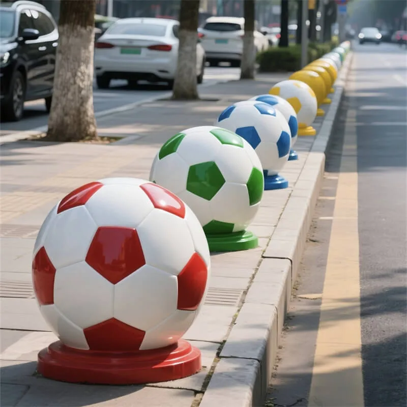 FRP Soccer Ball Traffic Barrier | World Cup Themed Outdoor Bollard, Stadium & Mall Landscape Safety Barrier — view 4