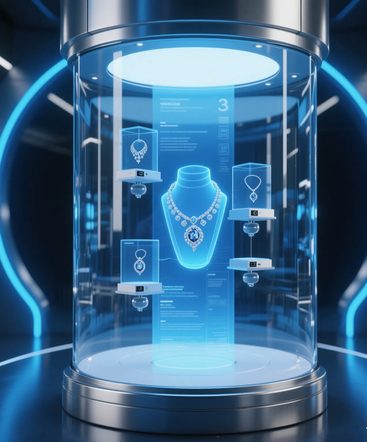 Future technology transparent jewelry display showcase with LED lights — view 2