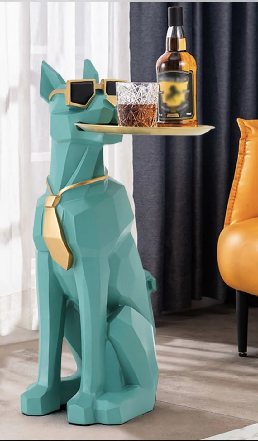 Geometric Doberman Fiberglass Sculpture Side Table for Living Room Decor — view 2
