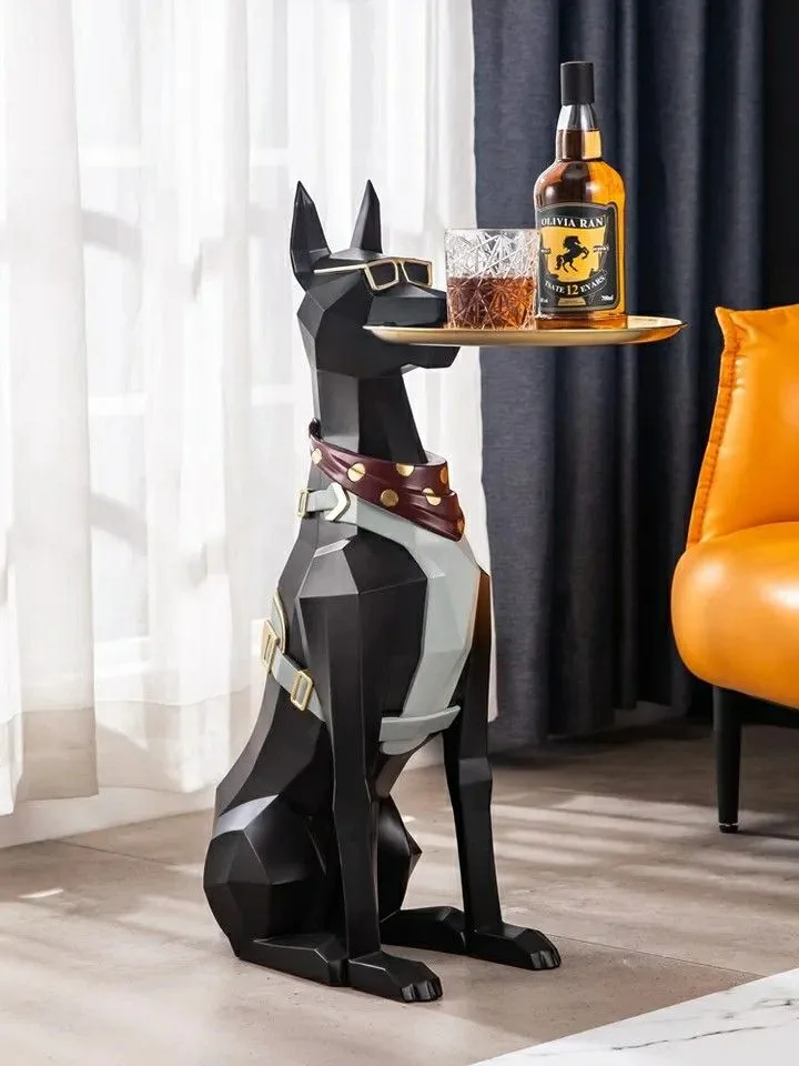 Geometric Doberman Fiberglass Sculpture Side Table for Living Room Decor