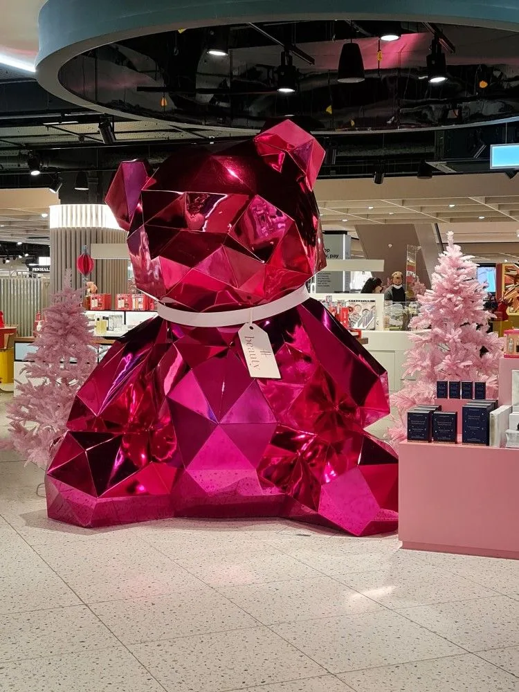 Geometric Faceted Bear Fiberglass Sculpture for Retail & Events