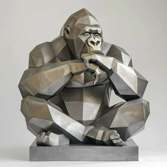 Geometric Faceted FRP Gorilla Statue for Modern Lobby & Art Gallery Decor — view 2