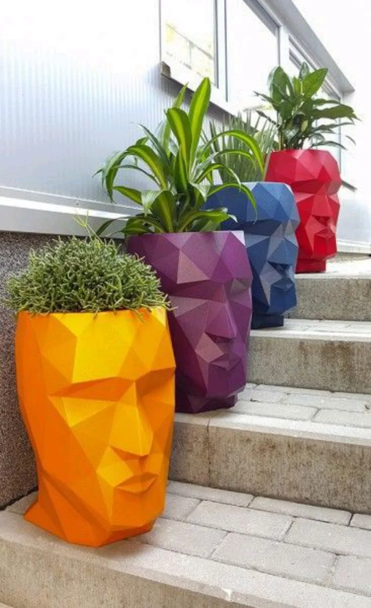 Geometric Human Head FRP Planter for Modern Indoor & Outdoor Landscape Decor