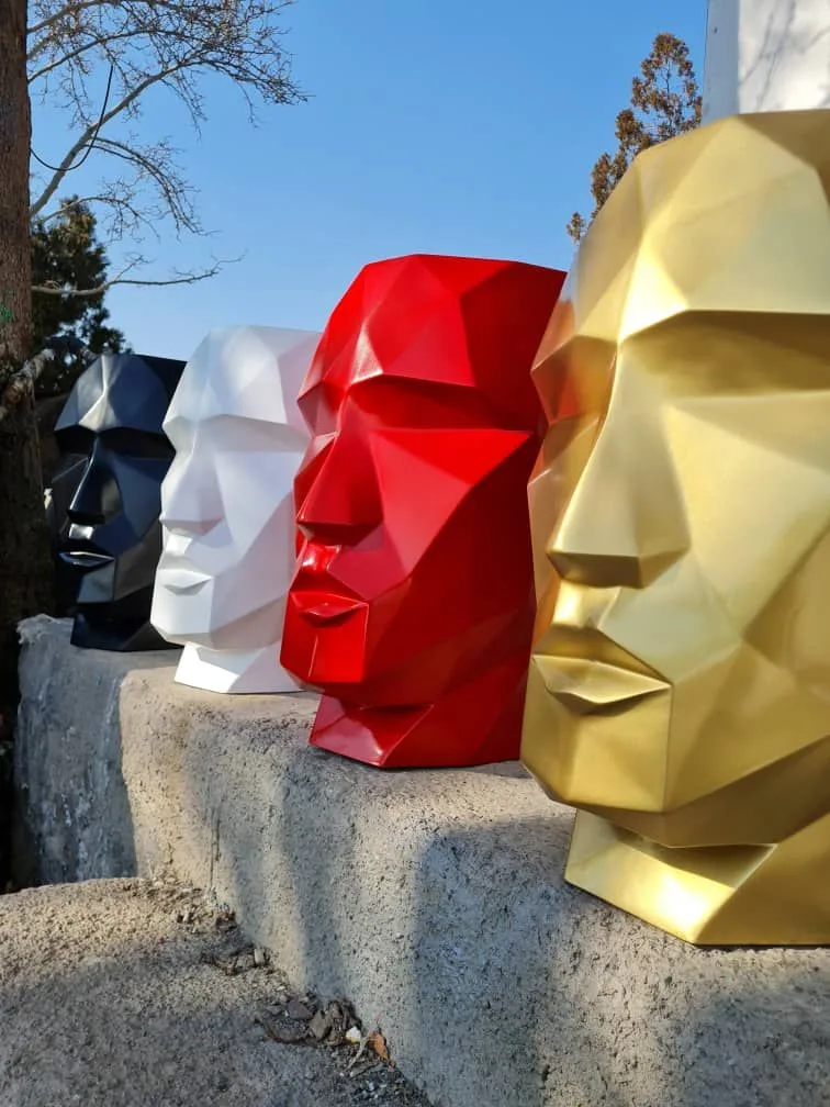 Geometric Human Head FRP Planter for Modern Indoor & Outdoor Landscape Decor — view 2