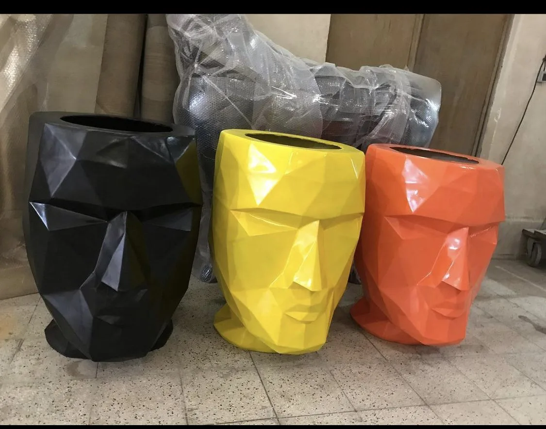Geometric Human Head FRP Planter for Modern Indoor & Outdoor Landscape Decor — view 3