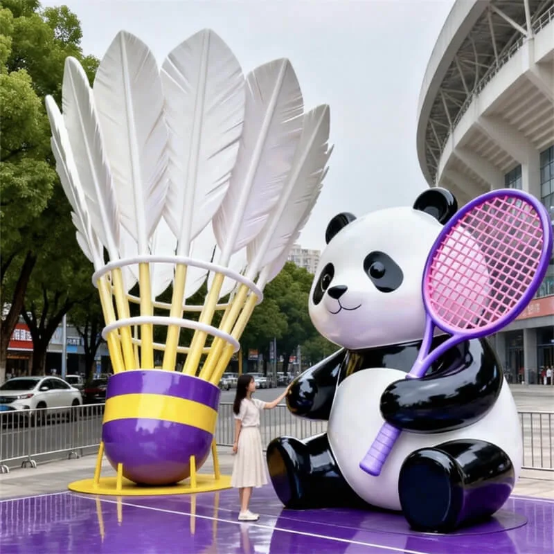 Giant Badminton Panda Sculpture | FRP Outdoor Sports Mascot for Stadium & Mall — view 4