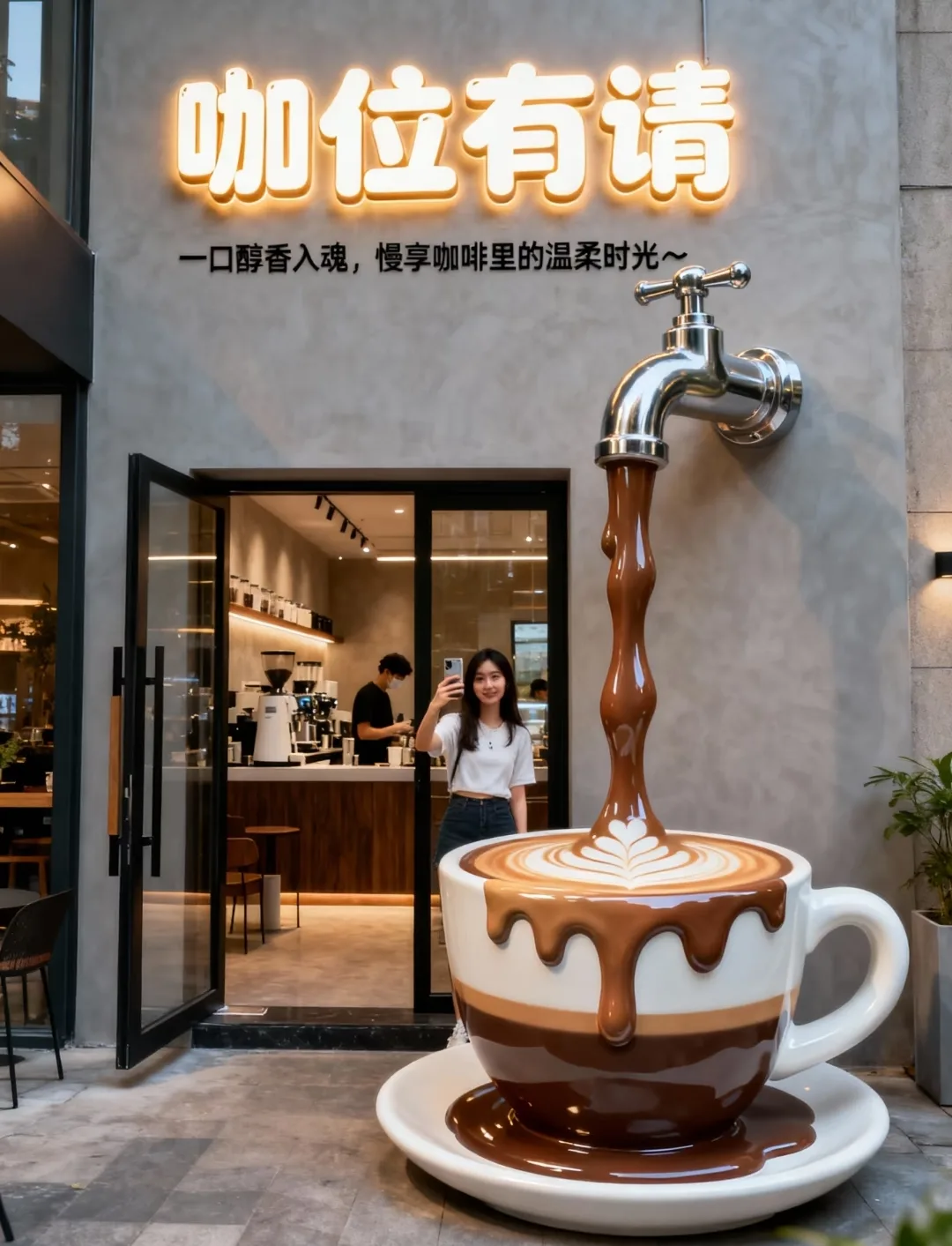 Giant Faucet Coffee Cup Sculpture | Whimsical 3D Art Installation for Café Storefronts (Copy) — view 6
