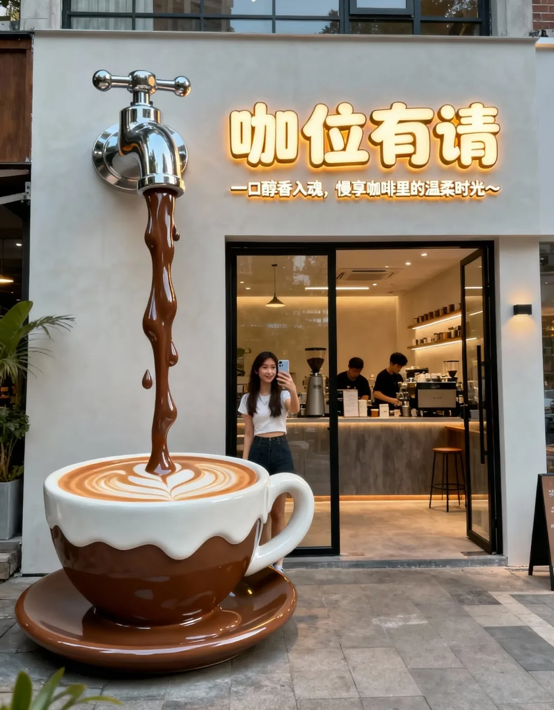 Giant Faucet Coffee Cup Sculpture | Whimsical 3D Art Installation for Café Storefronts (Copy) — view 4