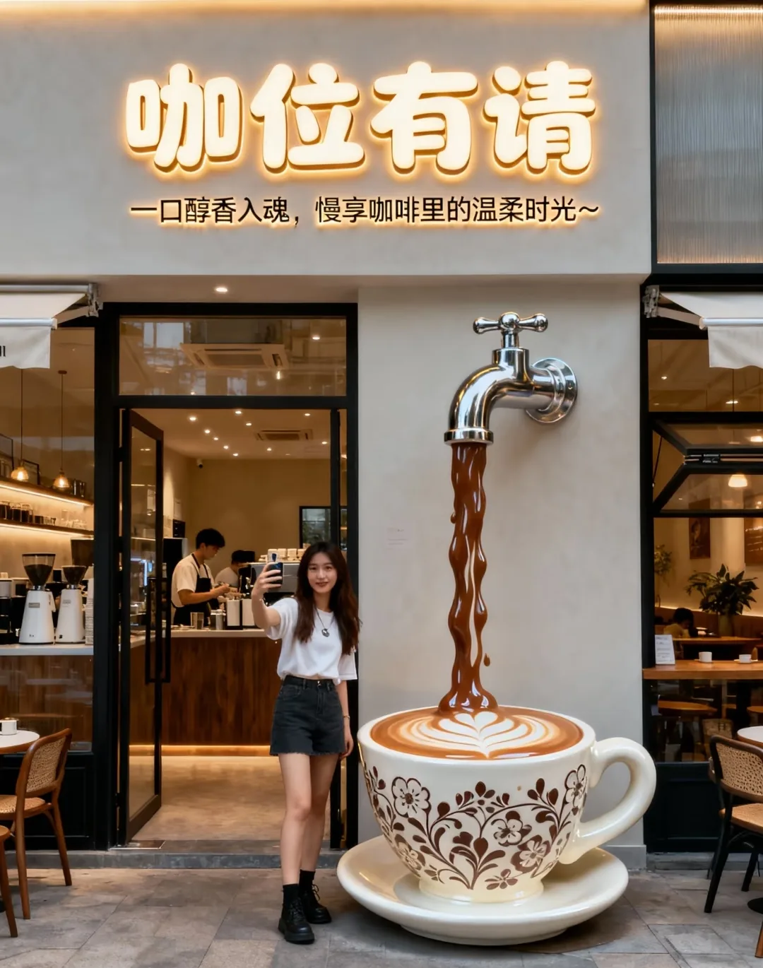 Giant Faucet Coffee Cup Sculpture | Whimsical 3D Art Installation for Café Storefronts (Copy) — view 2