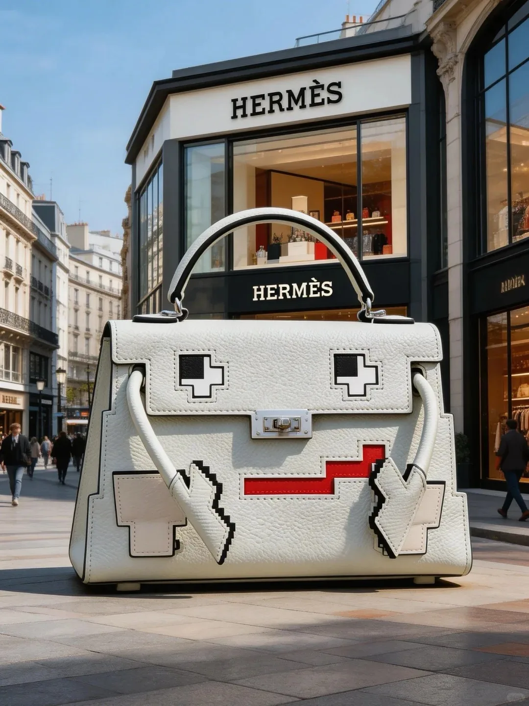 Giant FRP Pixel Leather Handbag Sculpture for Luxury Boutique Street Window Decor — view 3
