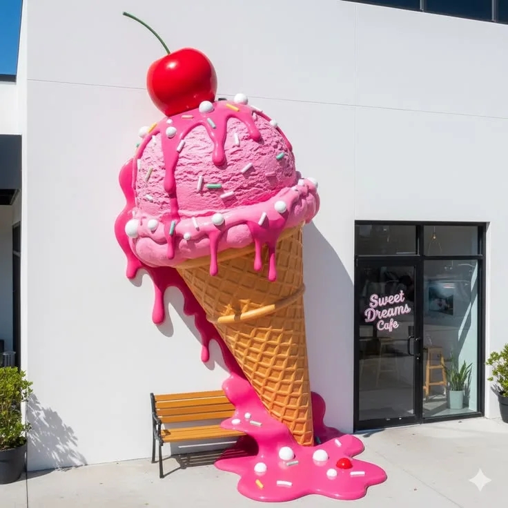 Giant Ice Cream Fiberglass Sculpture for Shopfront & Cafe Decor