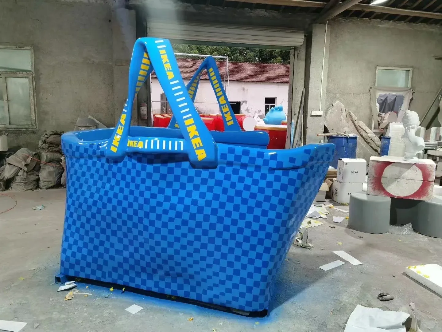 Giant IKEA Frakta Shopping Bag FRP Sculpture for Mall Brand Pop-up Display