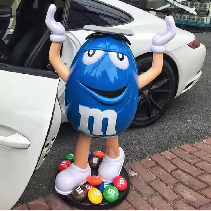 Giant Ornaments Blue M&M Fiberglass Cartoon Statue For Retail Shop Decoration — view 4