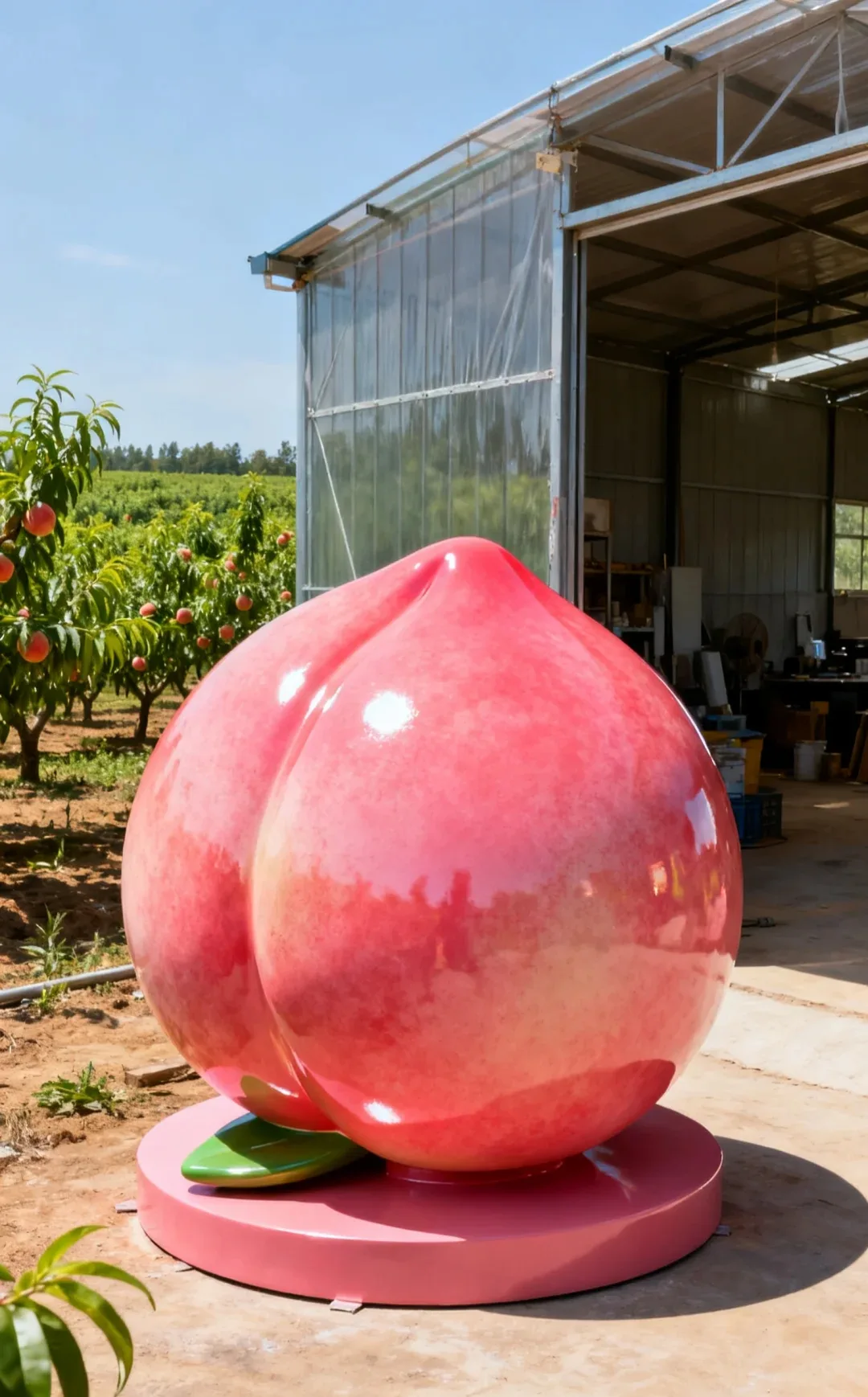 Giant Peach Fiberglass Sculpture Set For Orchard & Holiday Farm Decor — view 3