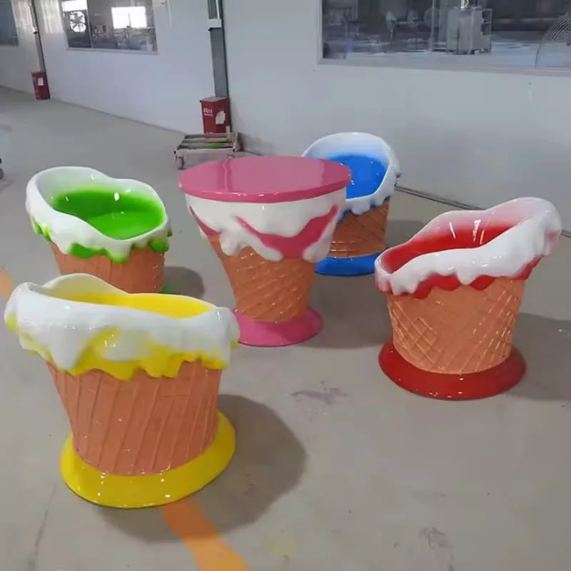 Giant Waffle Cone Ice Cream Table And Chairs Set for Shop Decor — view 4