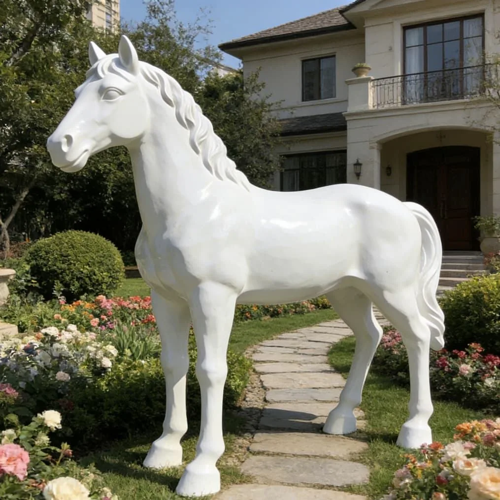 Giant White Horse Sculpture – Indoor/Outdoor Display Fiberglass Sculpture Animal Life Size for Park Zoo Decor — view 5
