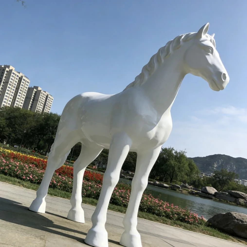 Giant White Horse Sculpture – Indoor/Outdoor Display Fiberglass Sculpture Animal Life Size for Park Zoo Decor — view 3