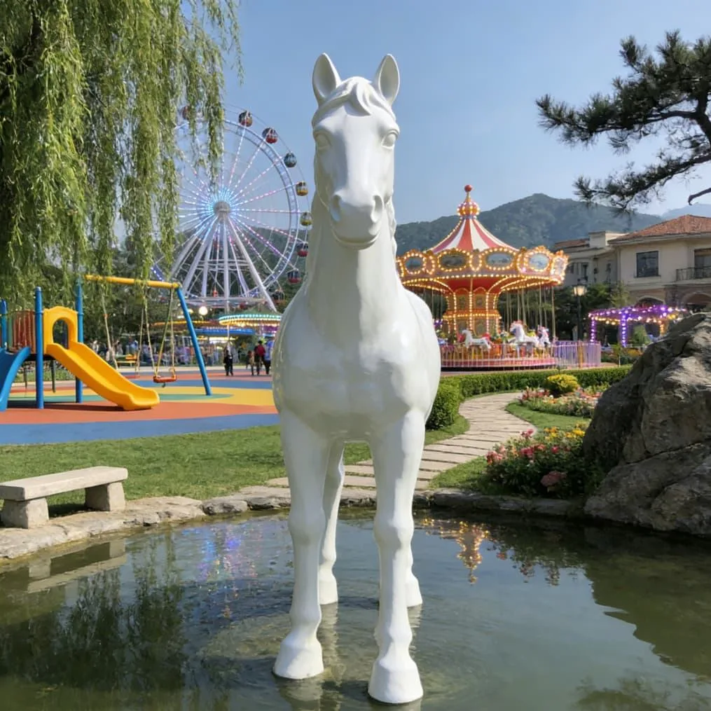Giant White Horse Sculpture – Indoor/Outdoor Display Fiberglass Sculpture Animal Life Size for Park Zoo Decor — view 4