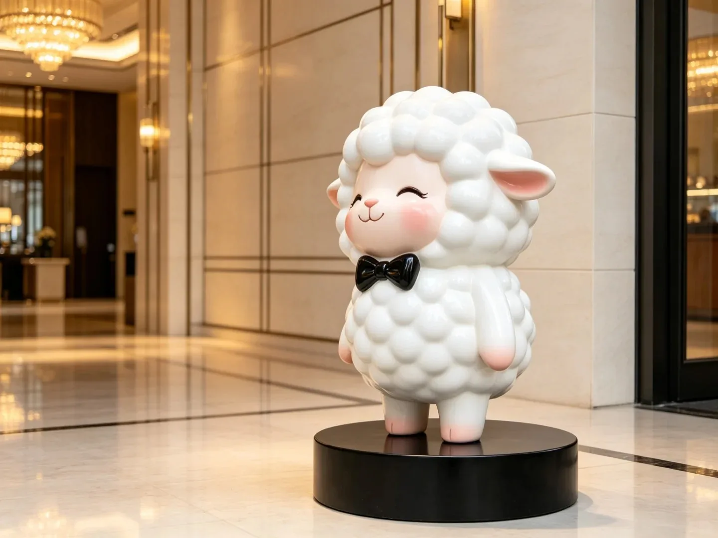 Glossy FRP Cartoon Gentle Sheep Mascot Sculpture for Mall Hotel Commercial Lobby Decor — view 4