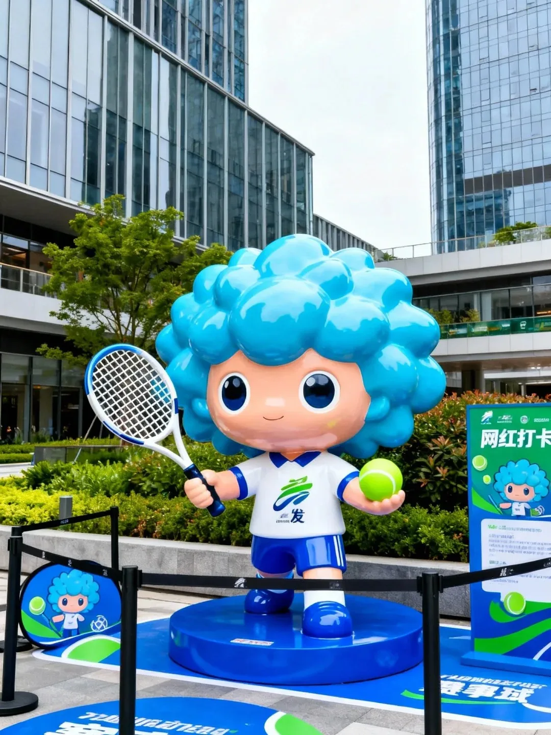 Glossy FRP Tennis Sport Mascot Cartoon Sculpture for Commercial Plaza Event Decor — view 4