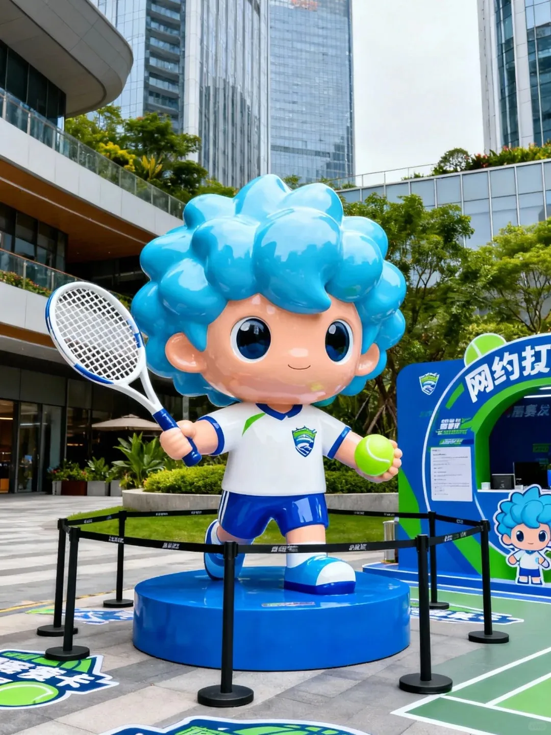 Glossy FRP Tennis Sport Mascot Cartoon Sculpture for Commercial Plaza Event Decor — view 2