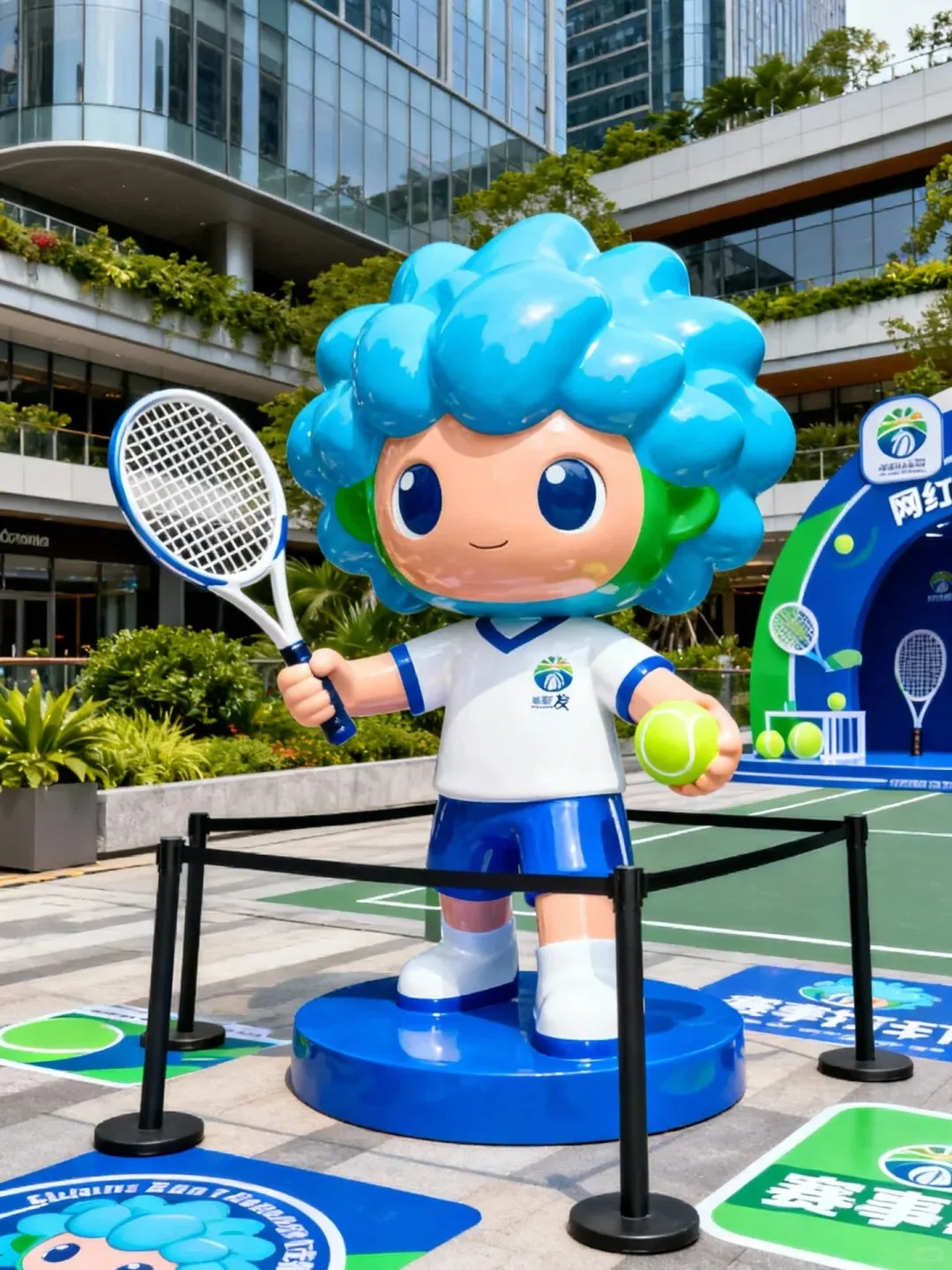 Glossy FRP Tennis Sport Mascot Cartoon Sculpture for Commercial Plaza Event Decor — view 3