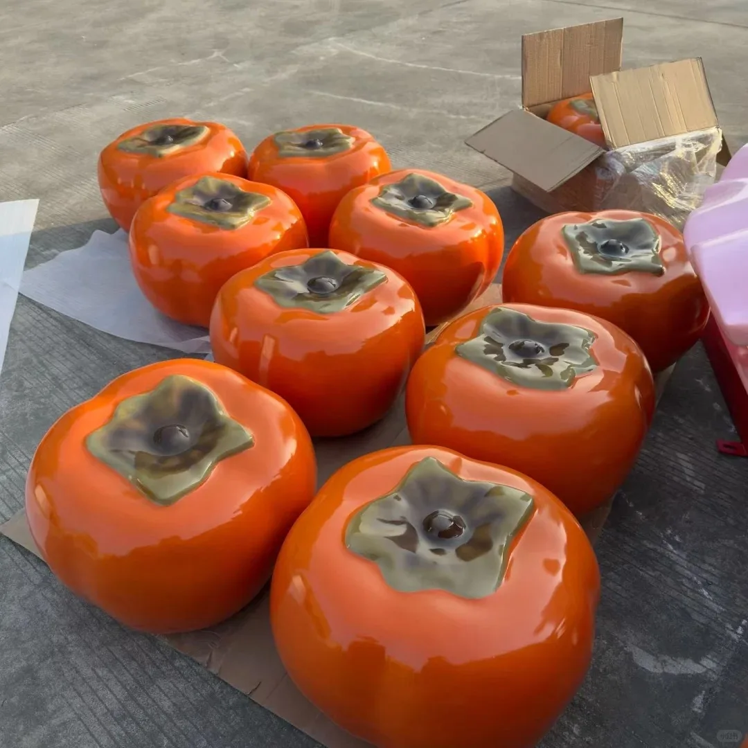 Glossy Persimmon FRP Sculpture Set for Orchard & Chinese New Year Themed Landscape — view 2