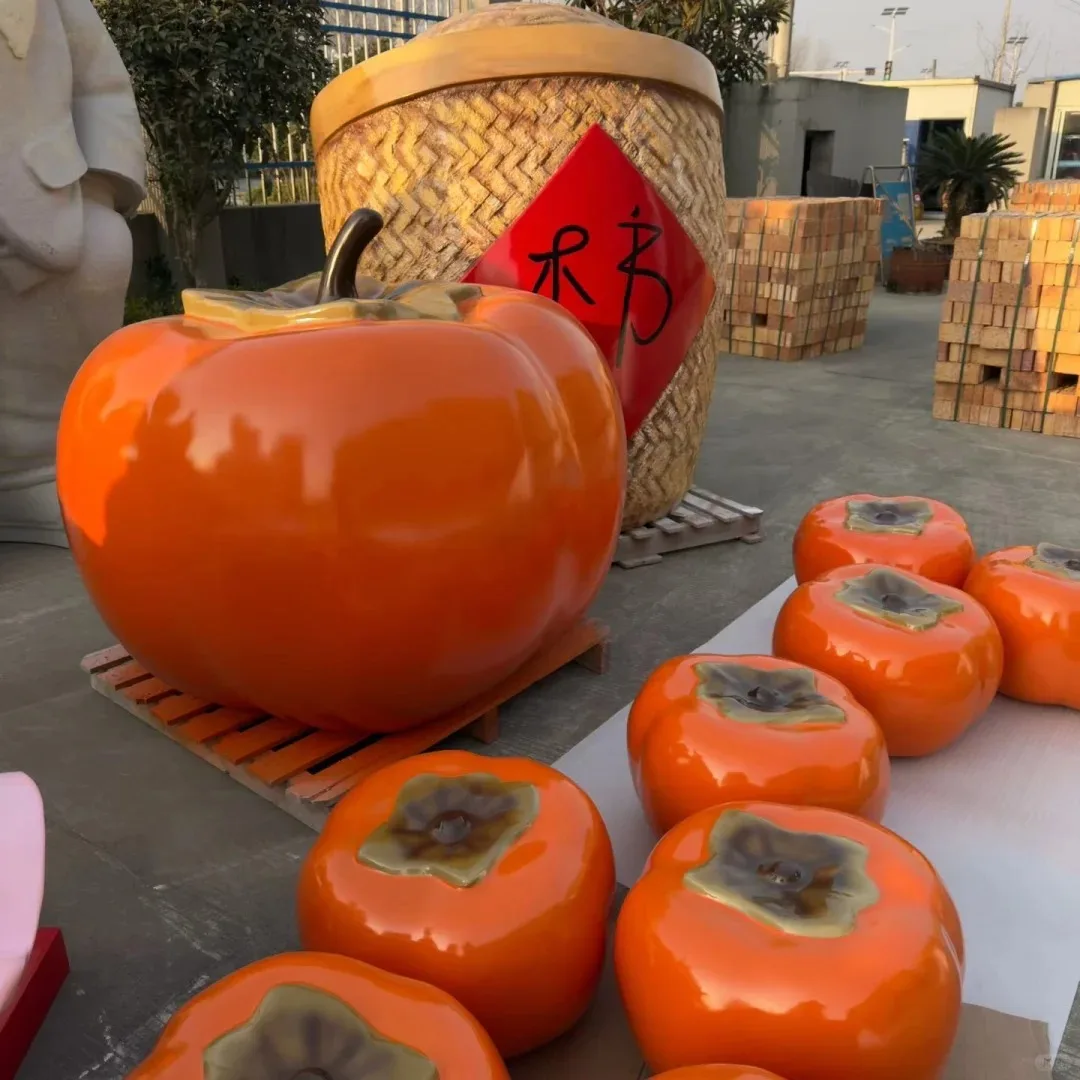 Glossy Persimmon FRP Sculpture Set for Orchard & Chinese New Year Themed Landscape