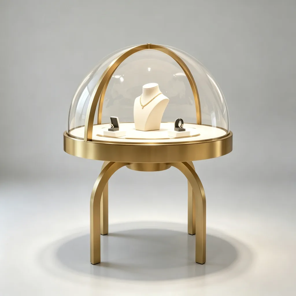 Gold Hemispherical Glass Dome Round Jewelry Display Table Arch Legs — view 4