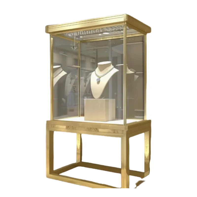 Gold luxury jewelry display showcase with led light for sale