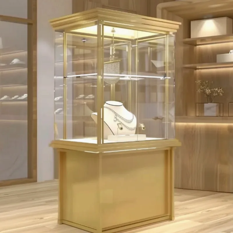 Gold luxury jewelry display showcase with led light for sale — view 2