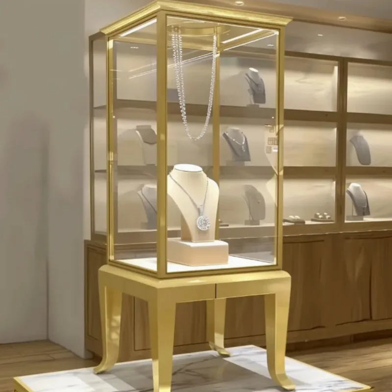 Gold luxury jewelry display showcase with led light for sale — view 3