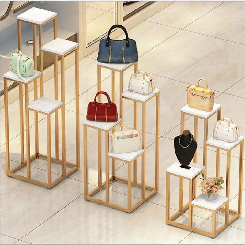 Gold Metal Asymmetrical 4-Tier Step Display Pedestal Stand