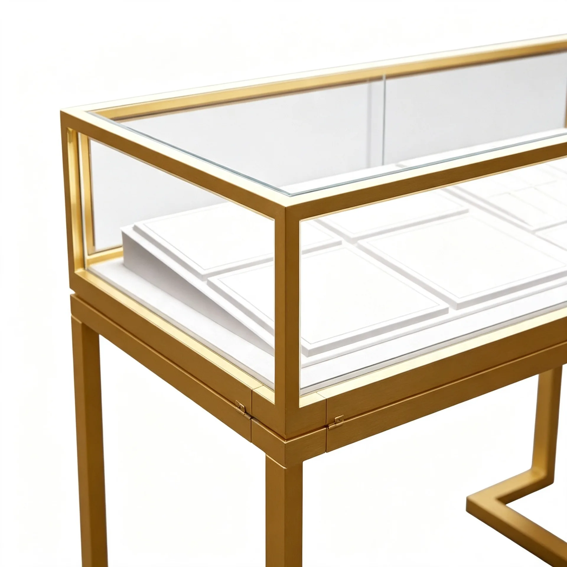 Gold Metal Frame Glass Display Counter for Jewelry Boutique — view 3