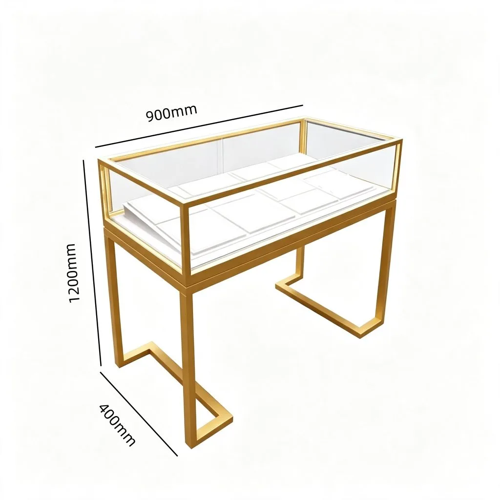 Gold Metal Frame Glass Display Counter for Jewelry Boutique — product detail 1