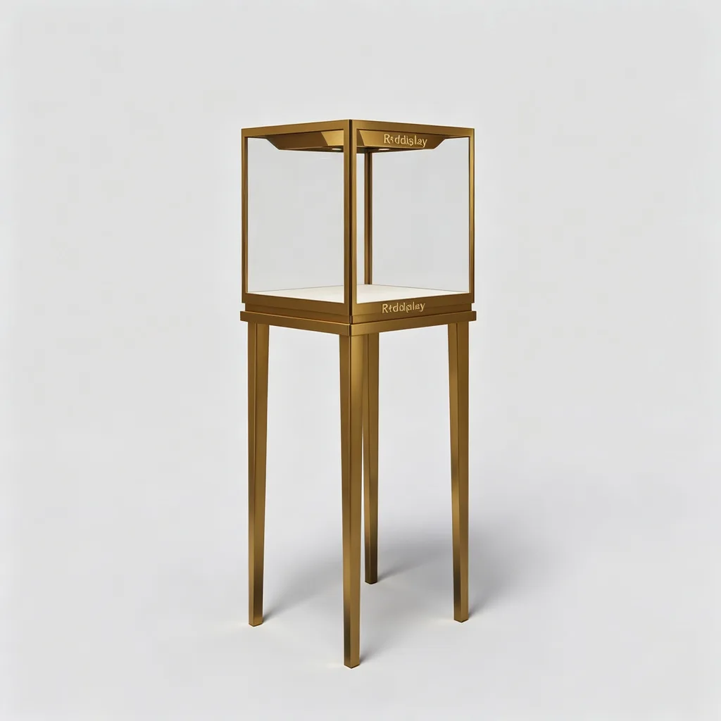 Gold Pedestal Jewelry Display Case Tall Legs Anti-Reflective Glass LED — view 3