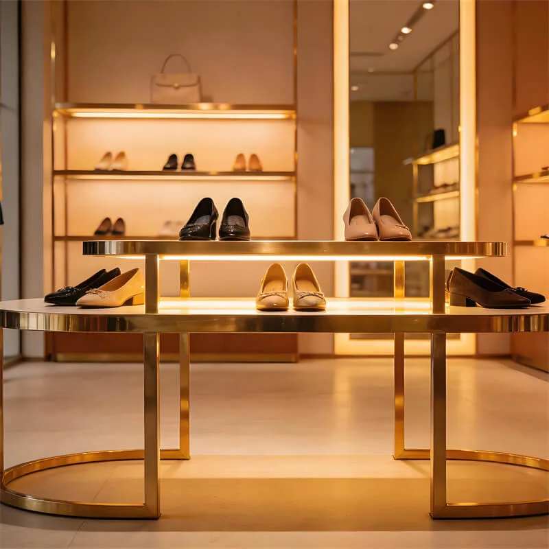 Gold-Plated Stainless Steel Double-Layer Shoe Display Table | For Luxury Clothing & Shoe Stores — view 2
